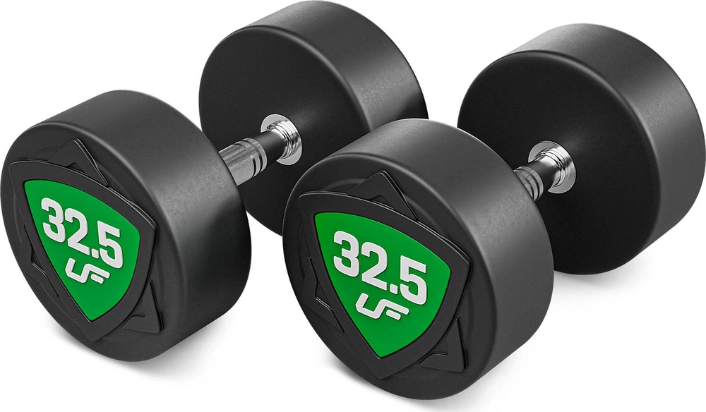 Poliuretaninių fiksuoto svorio hantelių rinkinys 27,5–37,5kg (žingsnis 2,5kg) 325 kg – UpForm