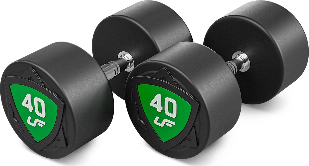 Poliuretaninių fiksuotų hantelių rinkinys 40–50 kg (žingsnis 2,5kg) 450 kg – UpForm