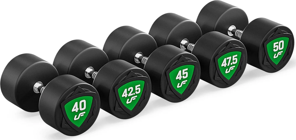 Poliuretaninių fiksuotų hantelių rinkinys 40–50 kg (žingsnis 2,5kg) 450 kg – UpForm