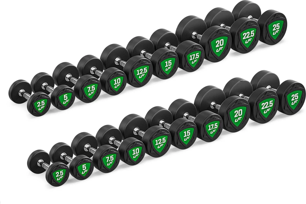 Fiksuoto svorio poliuretaninių hantelių rinkinys 2,5–25 kg (žingsnis 2,5kg) 275 kg – UpForm