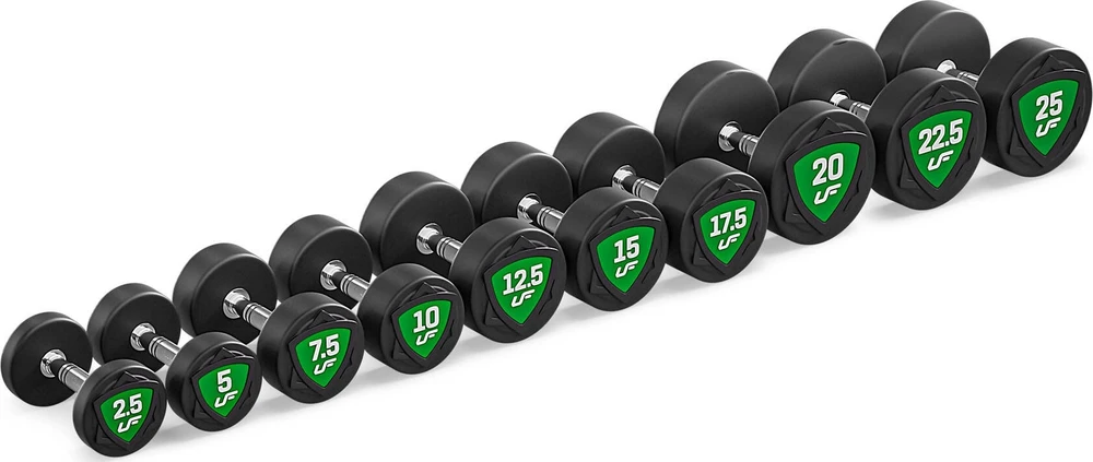 Fiksuoto svorio poliuretaninių hantelių rinkinys 2,5–25 kg (žingsnis 2,5kg) 275 kg – UpForm