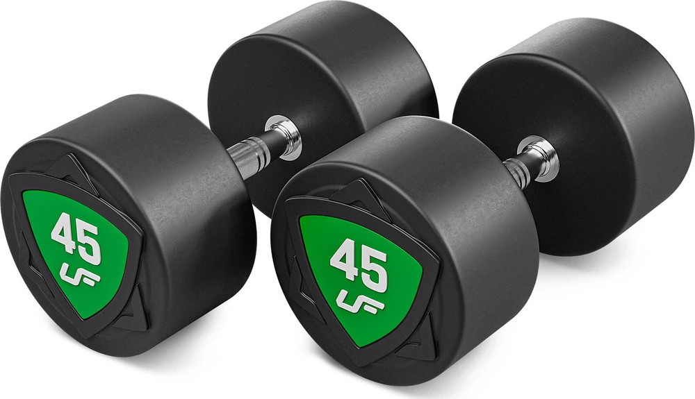 Poliuretaninių fiksuotų hantelių rinkinys 40–50 kg (žingsnis 2,5kg) 450 kg – UpForm