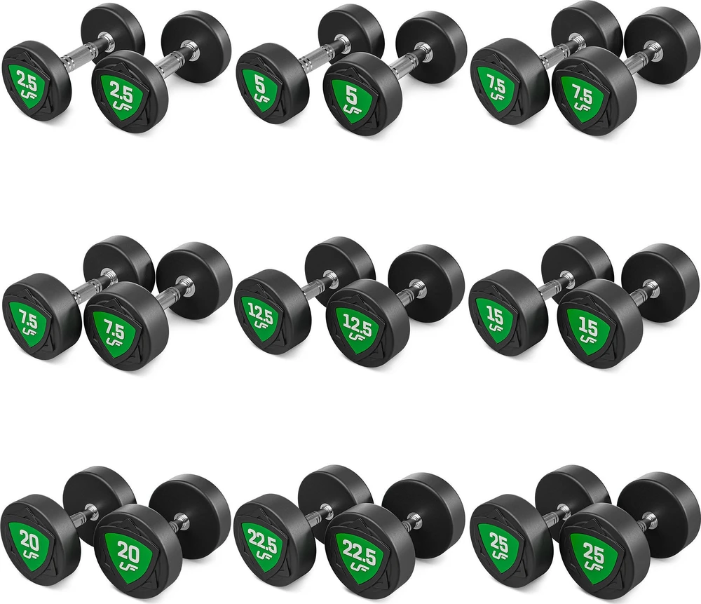 Fiksuoto svorio poliuretaninių hantelių rinkinys 2,5–25 kg (žingsnis 2,5kg) 275 kg – UpForm