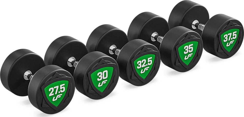 Poliuretaninių fiksuoto svorio hantelių rinkinys 27,5–37,5kg (žingsnis 2,5kg) 325 kg – UpForm