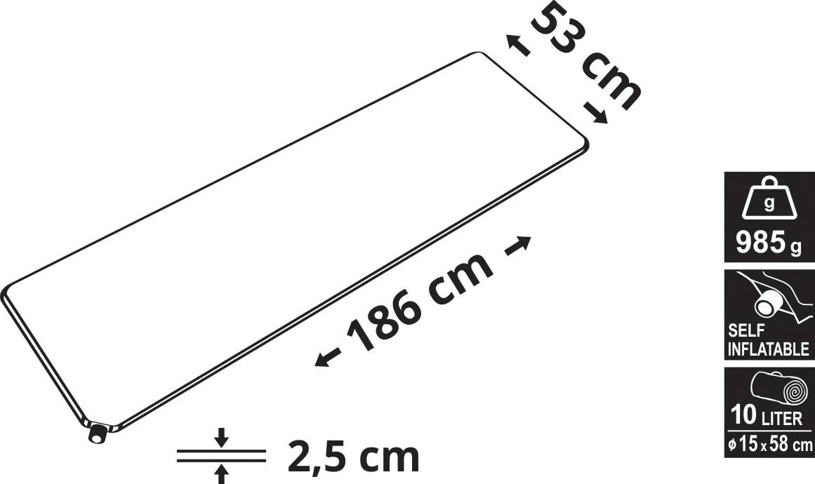 Savaime prisipučiantis kilimėlis Cattara – mėlynas, 186 x 53 x 2,5 cm