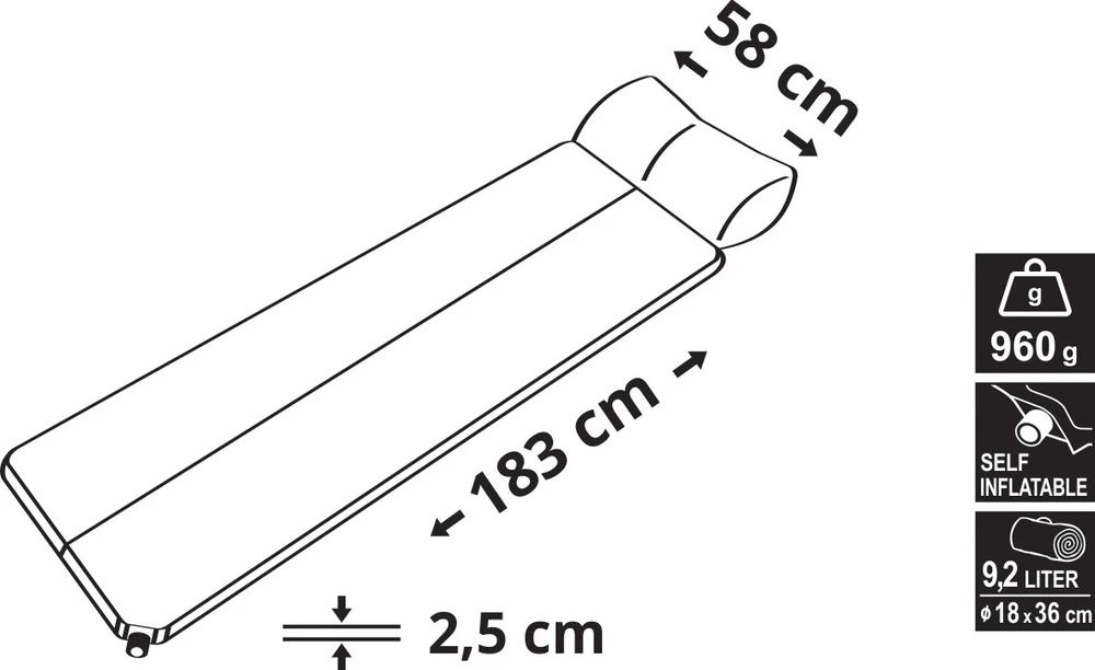 Savaime prisipučiantis kilimėlis su pagalvėle Cattara 183 x 58 x 2,5 cm