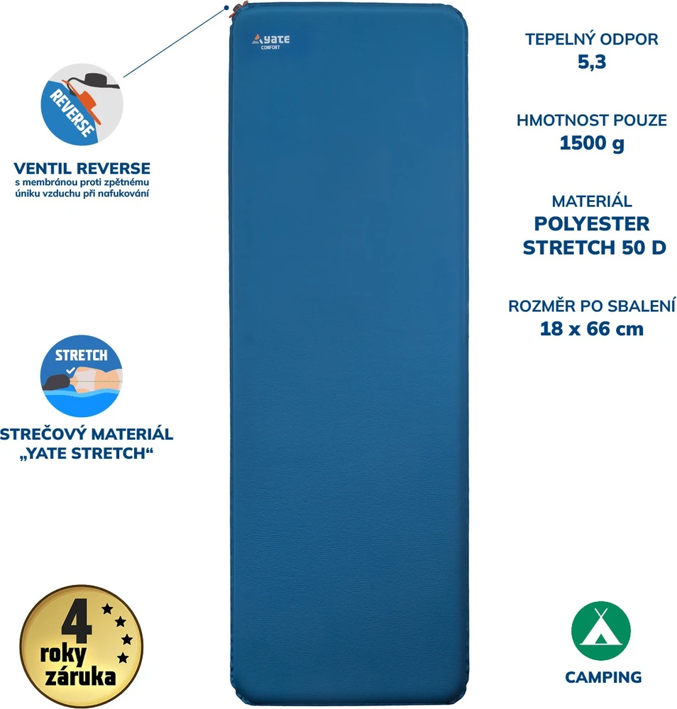 Savaime prisipučiantis kilimėlis Yate Comfort, 50 mm – mėlynas/pilkas