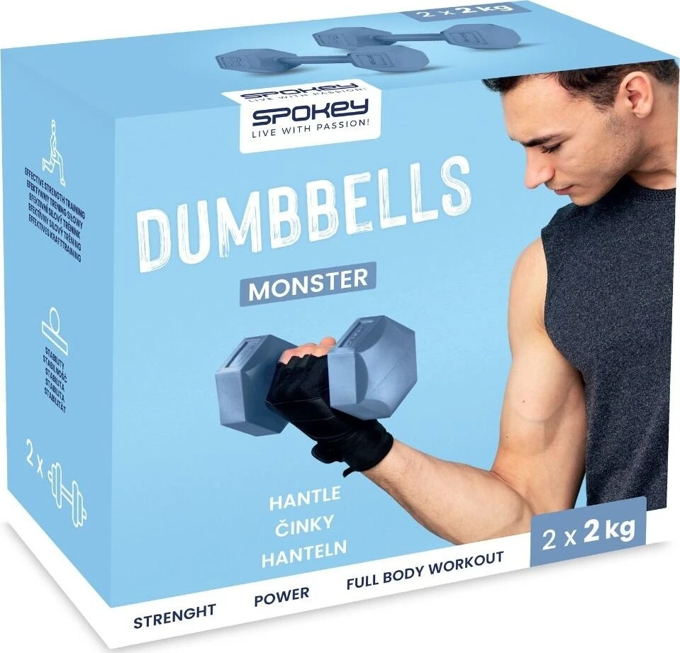 Šešiakampių hantelių komplektas 2x2 kg Spokey MONSTER