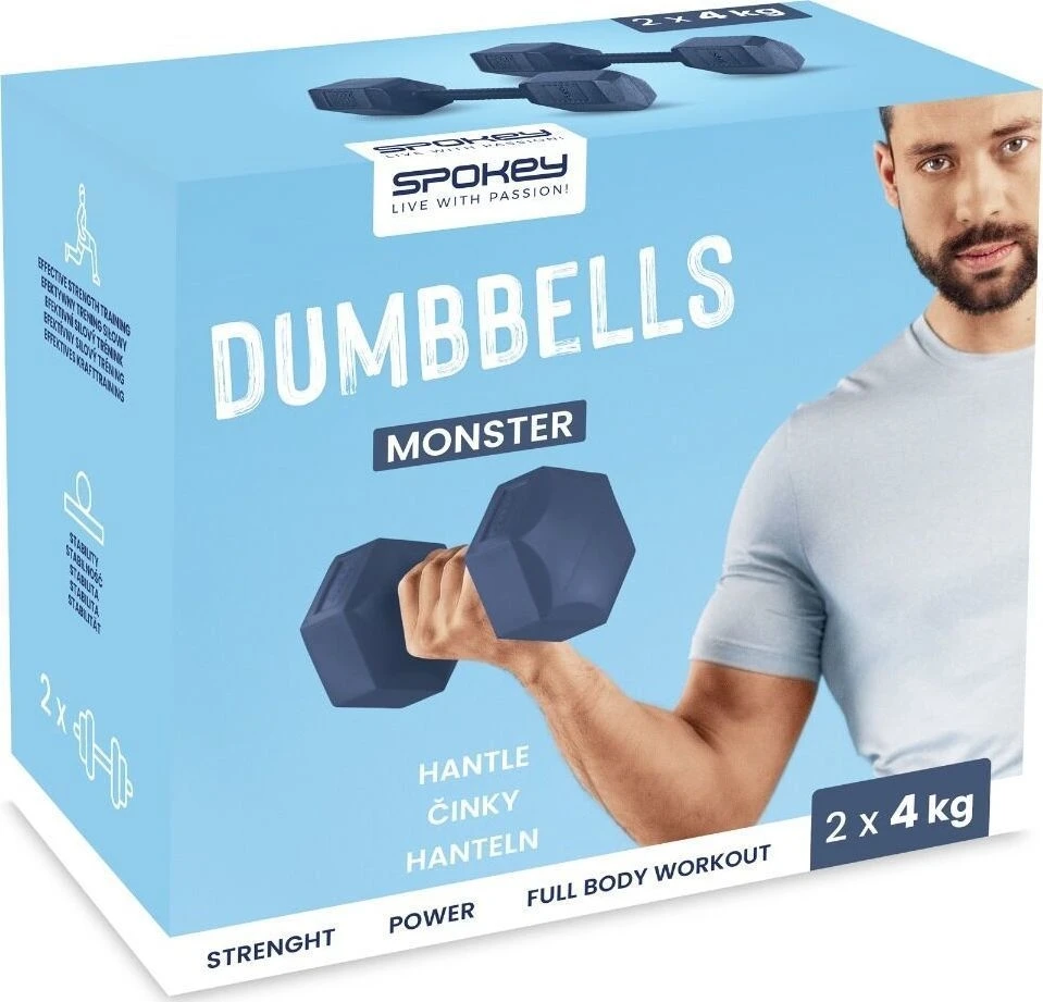 Šešiakampių hantelių rinkinys 2x4 kg Spokey MONSTER