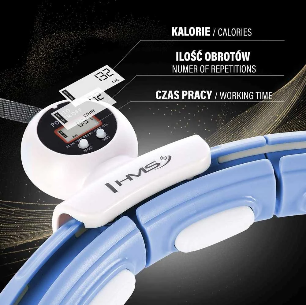 MAGNETINIO HULA HOOP RINKINYS Mėlynas HHM15 SU SVORIU + SKAITIKLIU HMS + LIEMENS ATRAMA BR163 Raudonas
