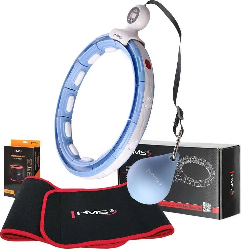 MAGNETINIO HULA HOOP RINKINYS Mėlynas HHM15 SU SVORIU + SKAITIKLIU HMS + LIEMENS ATRAMA BR163 Raudonas