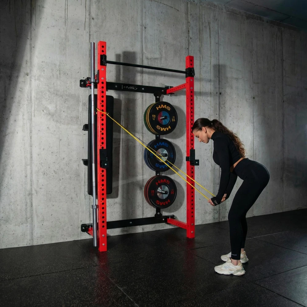 Prie sienos tvirtinama slankiojanti jėgos gardelė su suoliuku KLT34, raudona, HMS Fitness