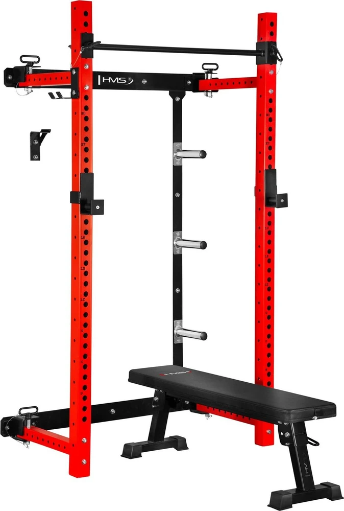 Prie sienos tvirtinama slankiojanti jėgos gardelė su suoliuku KLT34, raudona, HMS Fitness