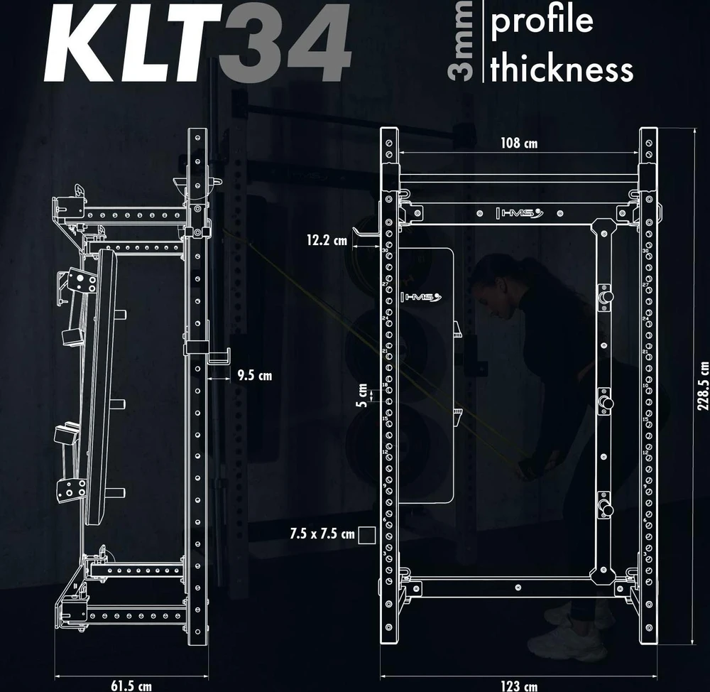 Sieninis slankusis jėgos narvas su suoliuku KLT34 pilkas HMS Fitness
