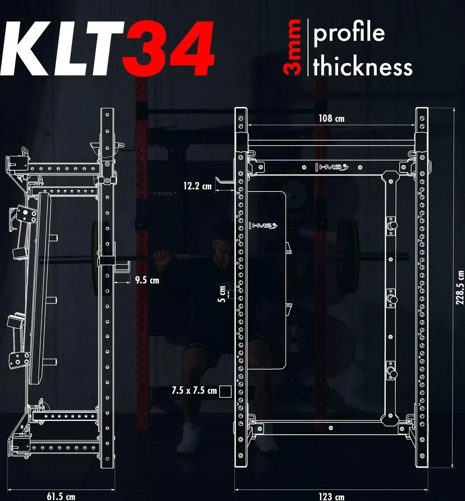 Prie sienos tvirtinama slankiojanti jėgos gardelė su suoliuku KLT34, raudona, HMS Fitness