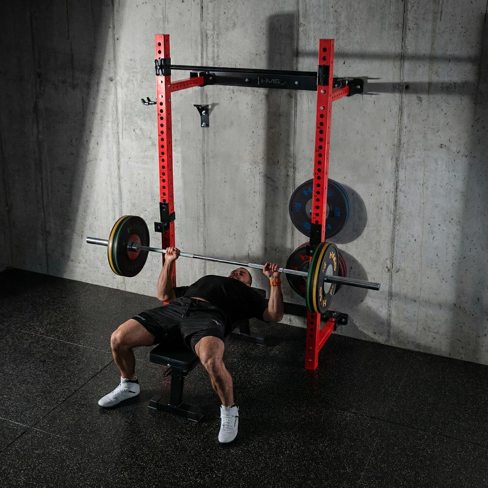 Prie sienos tvirtinama slankiojanti jėgos gardelė su suoliuku KLT34, raudona, HMS Fitness