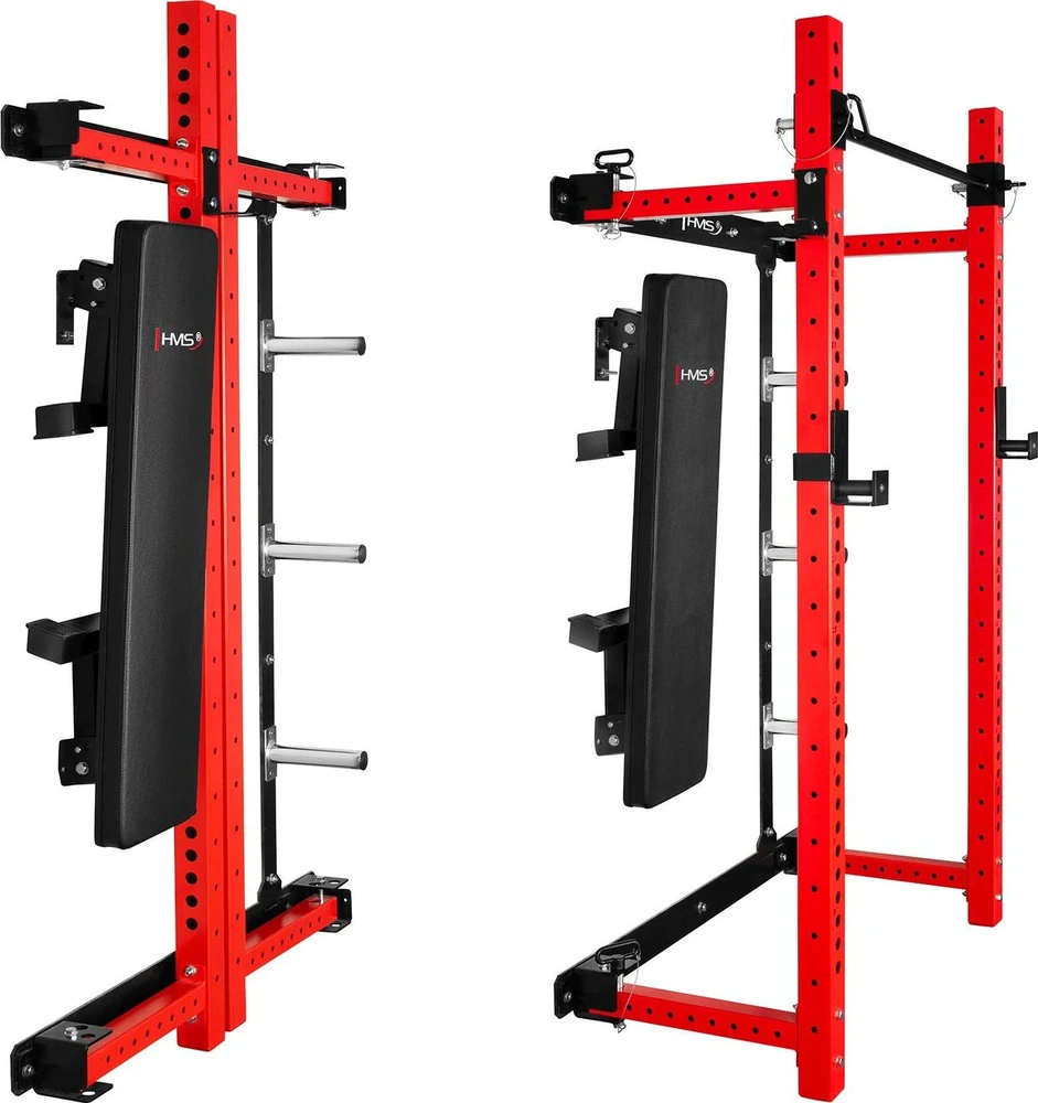 Prie sienos tvirtinama slankiojanti jėgos gardelė su suoliuku KLT34, raudona, HMS Fitness