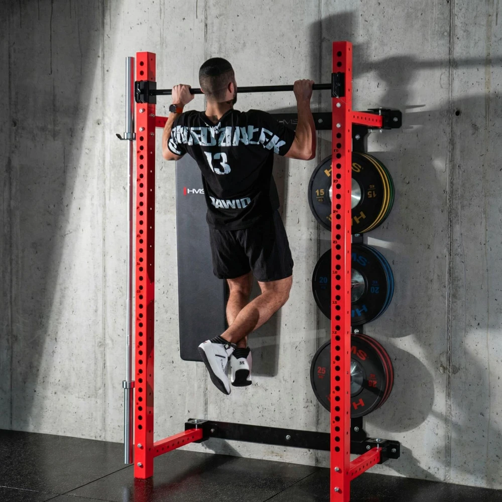Prie sienos tvirtinama slankiojanti jėgos gardelė su suoliuku KLT34, raudona, HMS Fitness