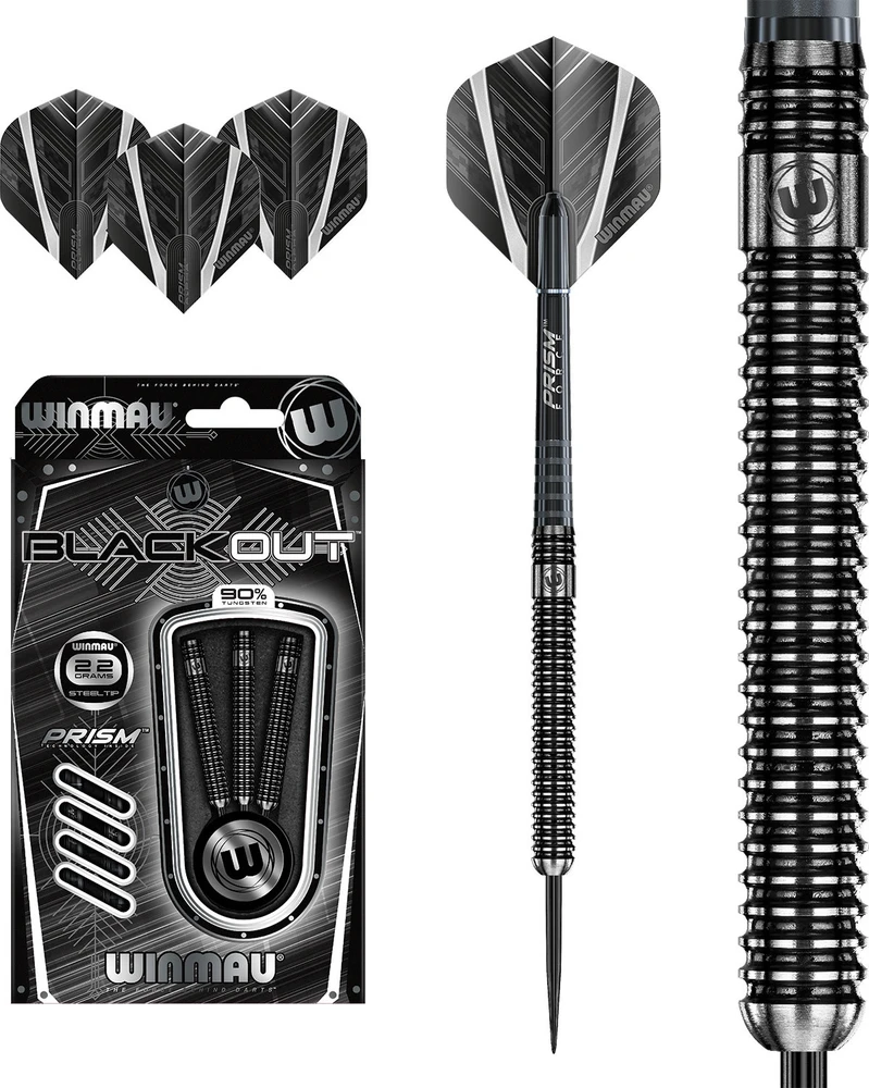 Winmau Blackout smiginio strėlytės su plieniniais smaigaliais 22 g