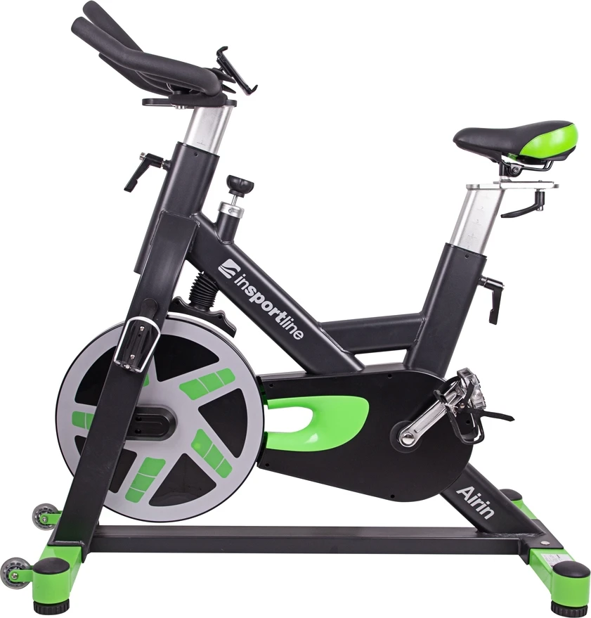 Spiningo dviratis inSPORTline Airin (iki 150kg, smagr. 20kg) - Juodas-Sidabrinis