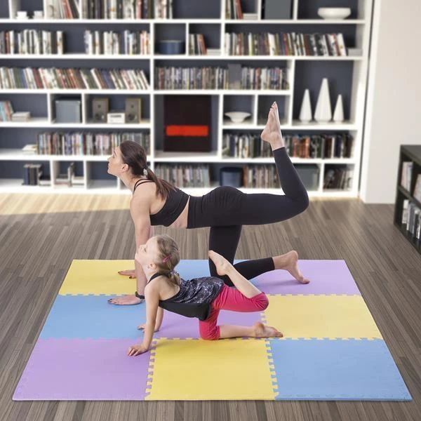 Sudedamas kilimėlis treniruotėms One Fitness MP10 geltonas-mėlynas-purpurinis, 60x60x1.0cm (9 dalių)