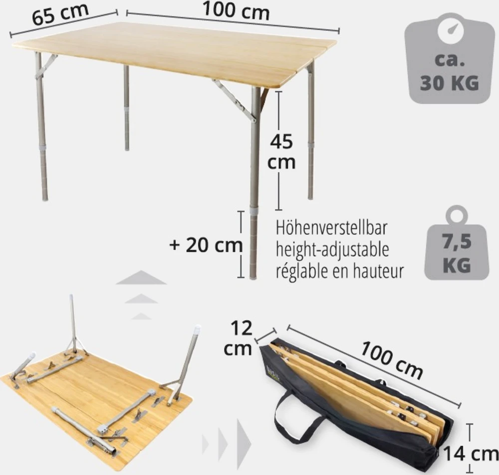 Sudedamas stalas BasicNature „Bamboo"