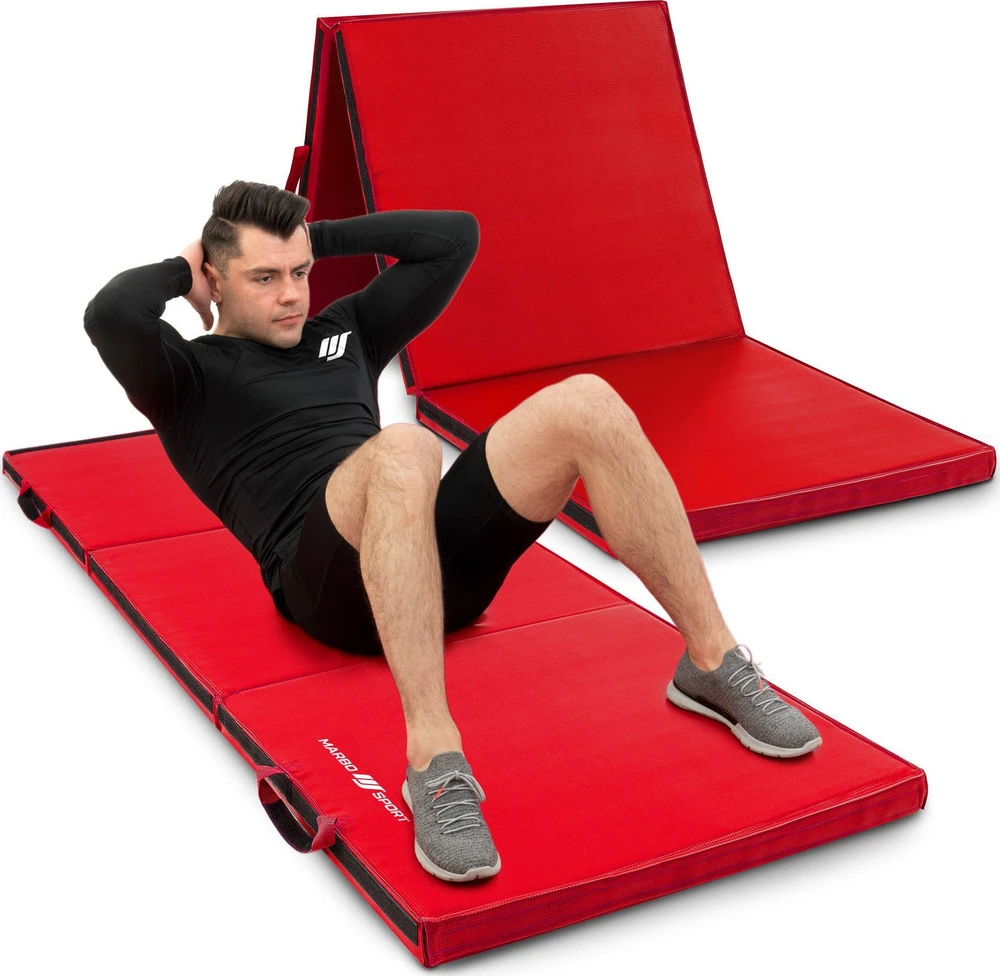 Sulankstomas kietas gimnastikos kilimėlis su lipukais, 180 x 60 x 5 cm, raudonas - Marbo Sport