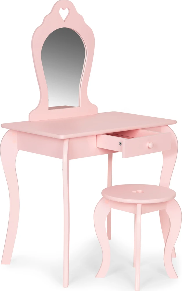Ecotoys Vaikiškas kosmetinis staliukas su veidrodžiu ir taburete, rožinis