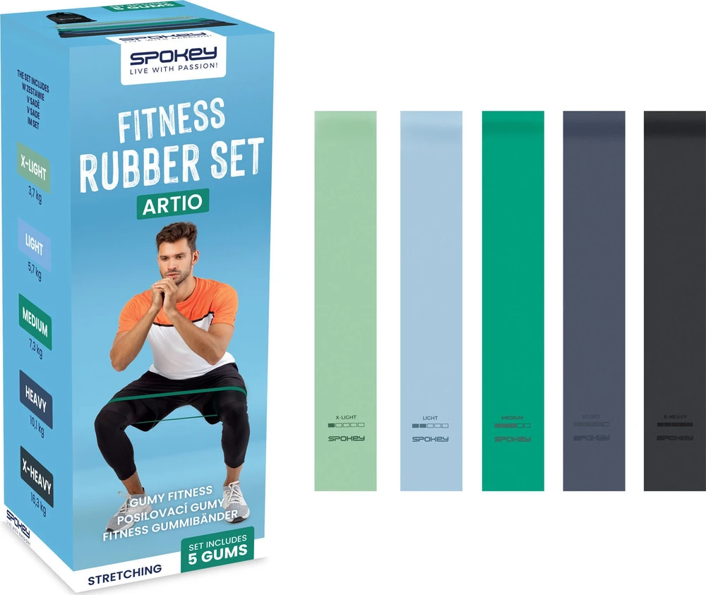 Fitneso gumų rinkinys (5 vnt.) su skirtingu pasipriešinimo lygiu Spokey ARTIO