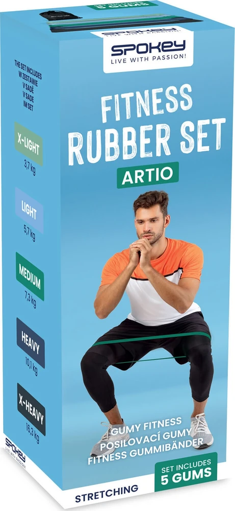 Fitneso gumų rinkinys (5 vnt.) su skirtingu pasipriešinimo lygiu Spokey ARTIO