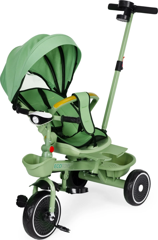 Triratukas 2in1 vežimėlis su pasukama sėdyne ir sulankstomu stogeliu žalias - ECOTOYS
