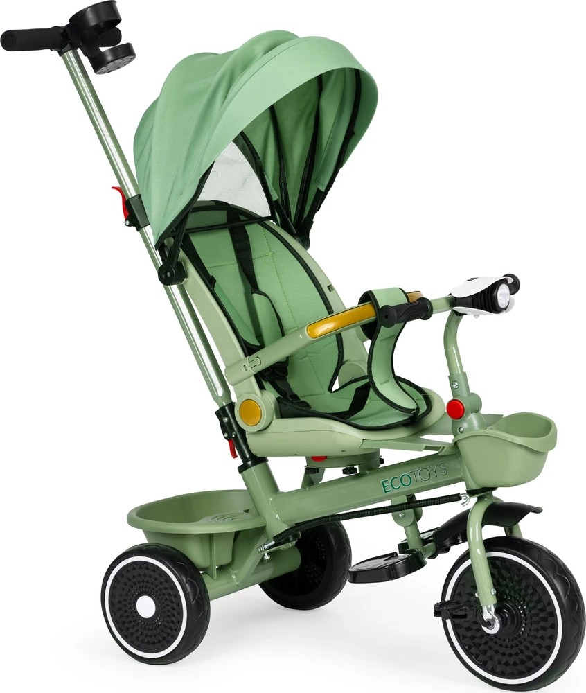 Triratukas 2in1 vežimėlis su pasukama sėdyne ir sulankstomu stogeliu žalias - ECOTOYS