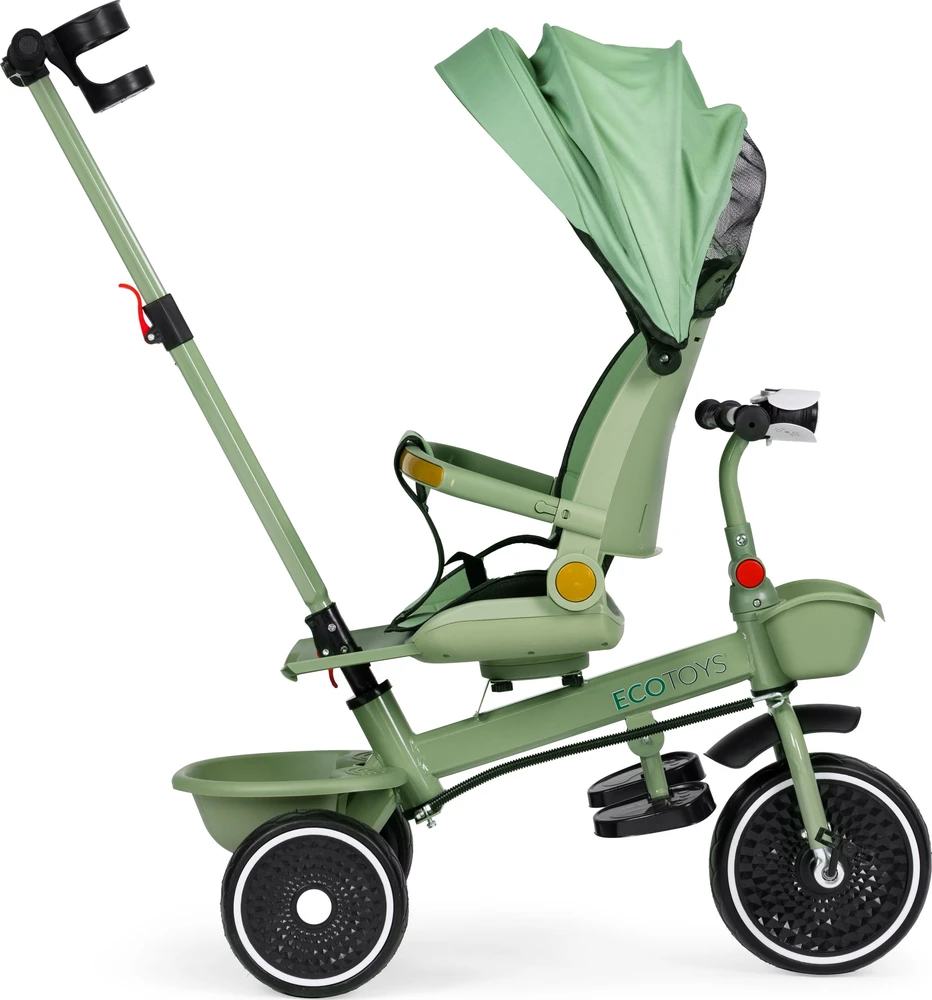 Triratukas 2in1 vežimėlis su pasukama sėdyne ir sulankstomu stogeliu žalias - ECOTOYS