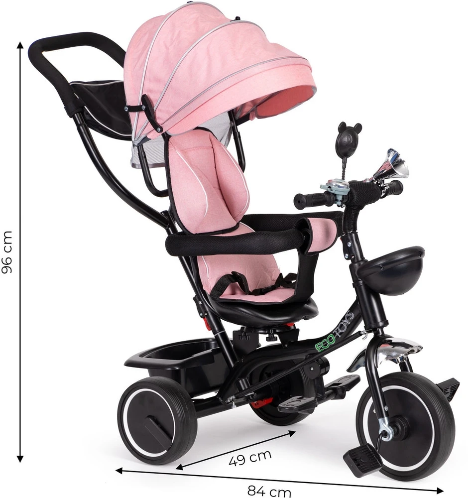 Ecotoys Triratukas su pasukama sėdyne Eco Toys, rožinis