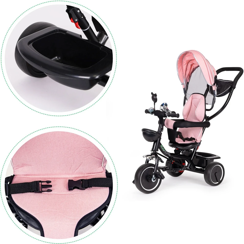 Ecotoys Triratukas su pasukama sėdyne Eco Toys, rožinis