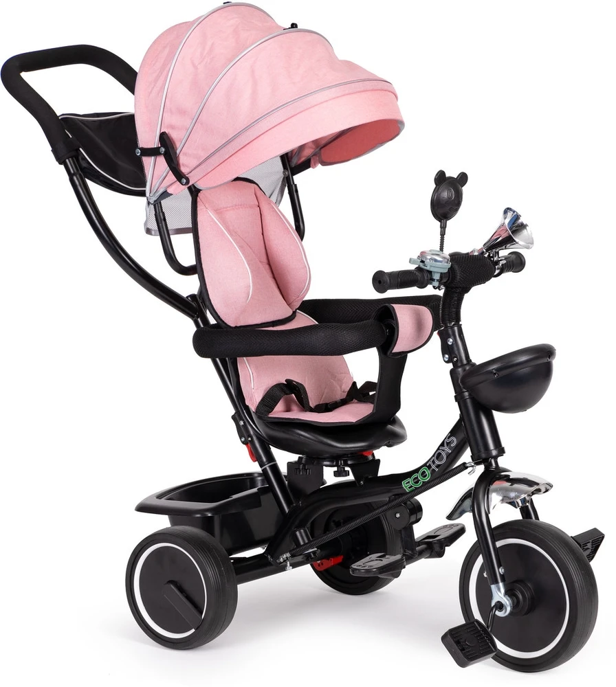 Ecotoys Triratukas su pasukama sėdyne Eco Toys, rožinis
