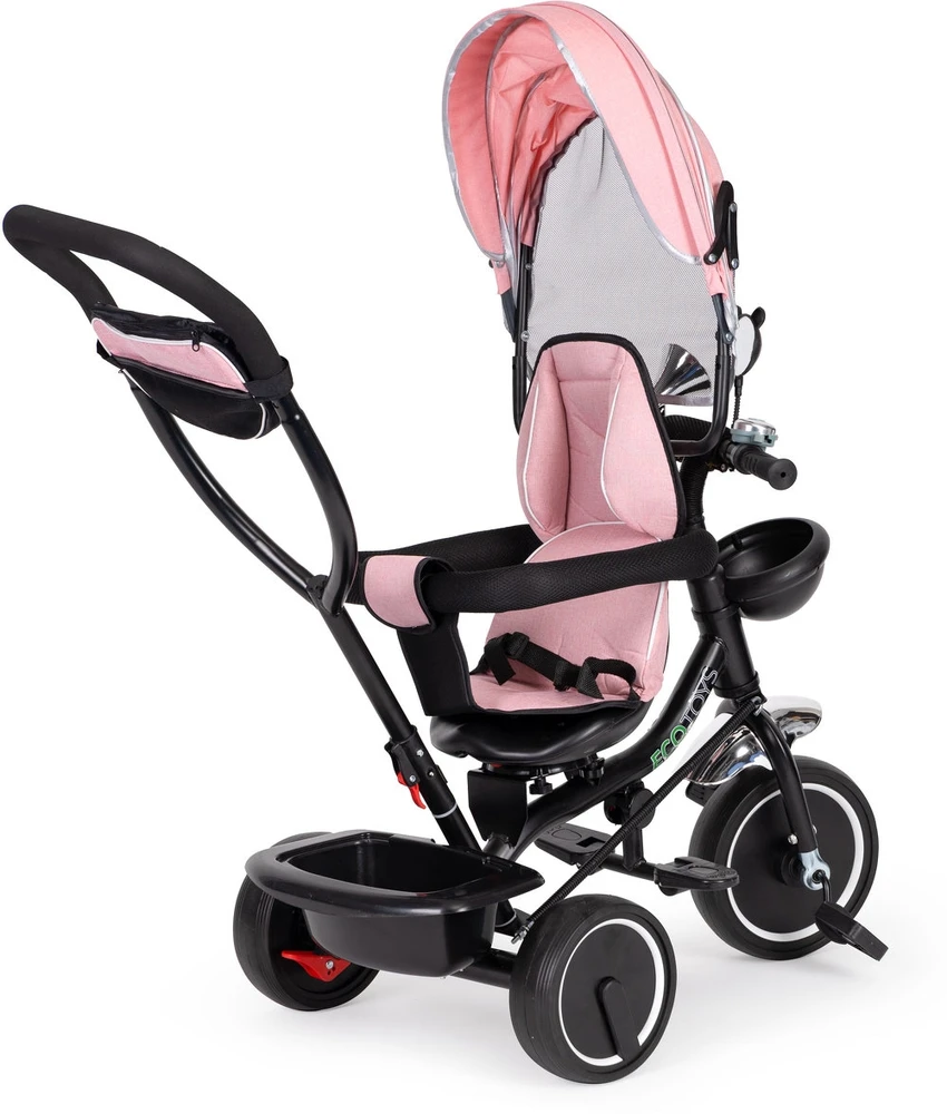 Ecotoys Triratukas su pasukama sėdyne Eco Toys, rožinis