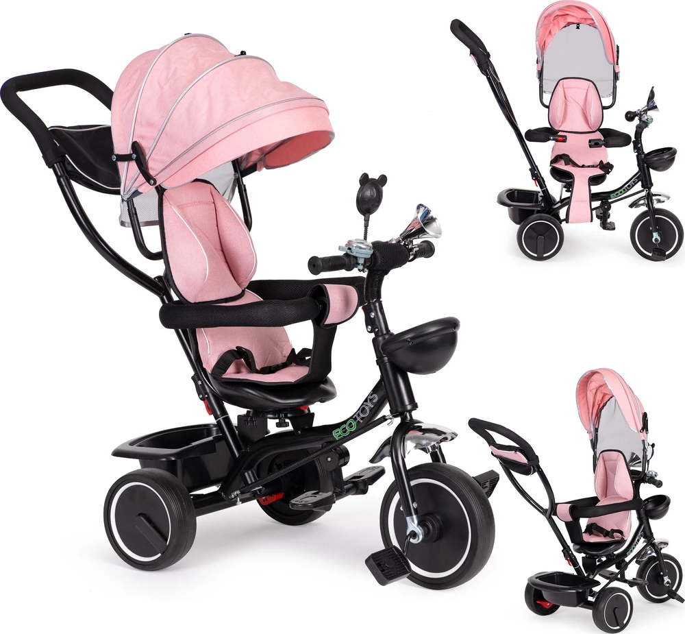 Ecotoys Triratukas su pasukama sėdyne Eco Toys, rožinis