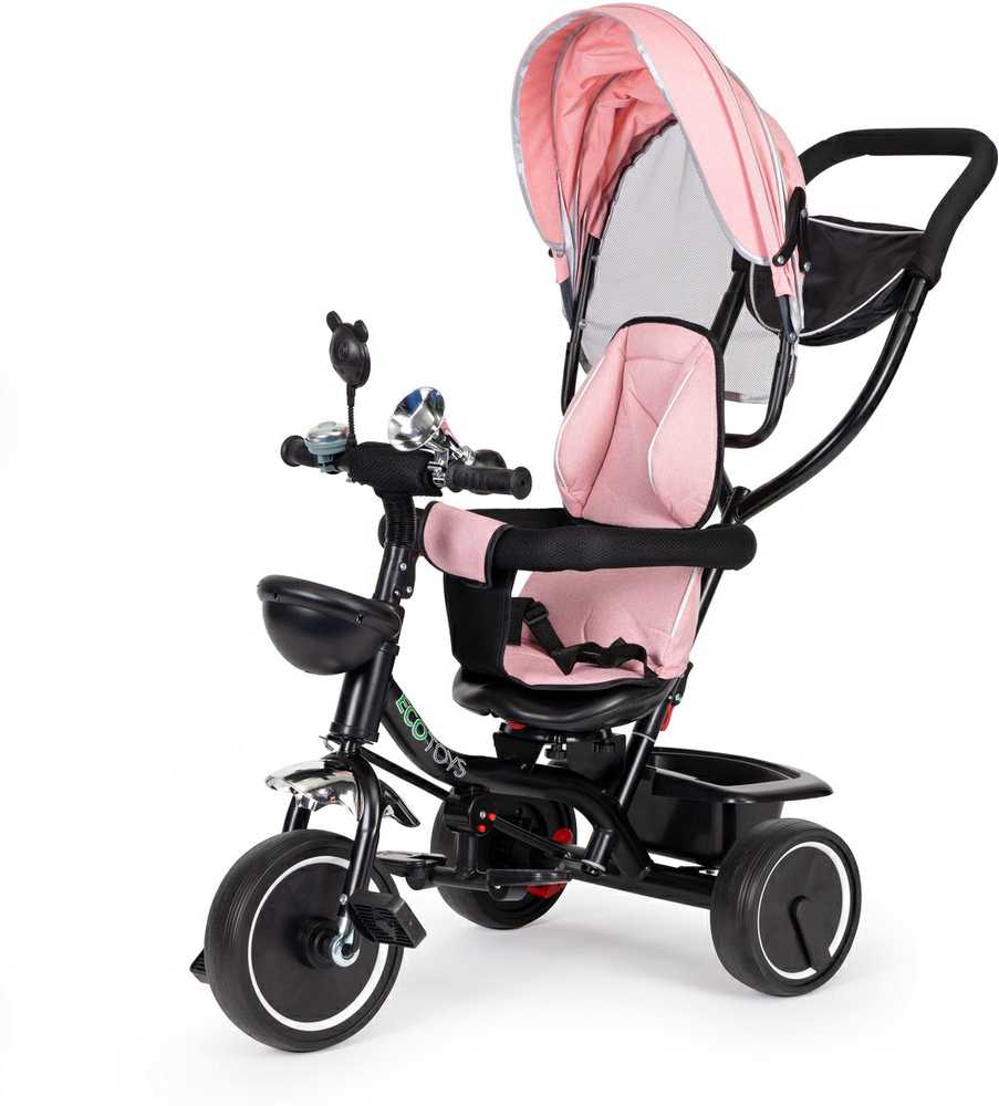 Ecotoys Triratukas su pasukama sėdyne Eco Toys, rožinis