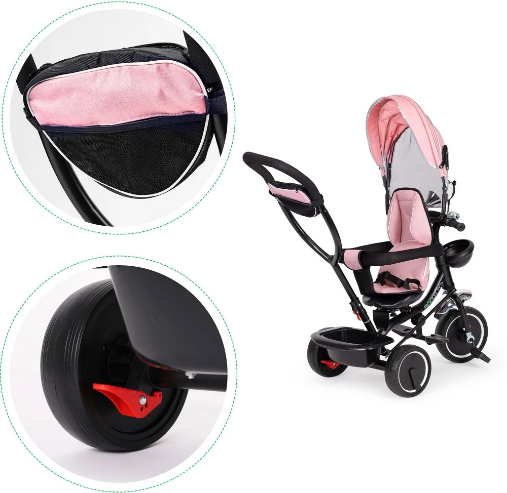Ecotoys Triratukas su pasukama sėdyne Eco Toys, rožinis