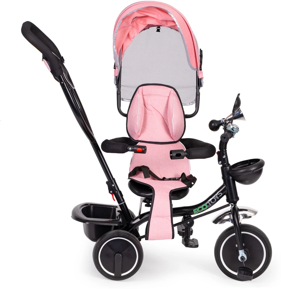 Ecotoys Triratukas su pasukama sėdyne Eco Toys, rožinis
