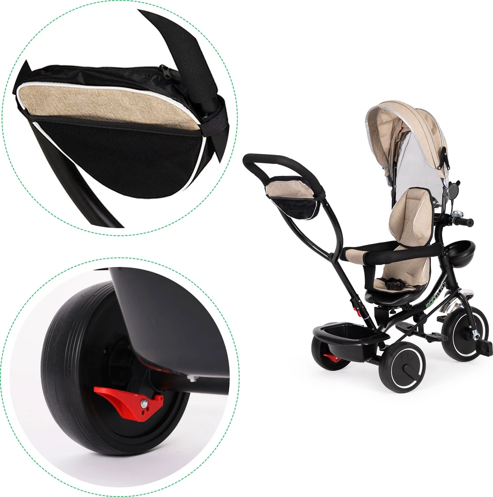 Ecotoys Triratukas su besisukančia sėdyne Eco Toys, smėlio spalvos
