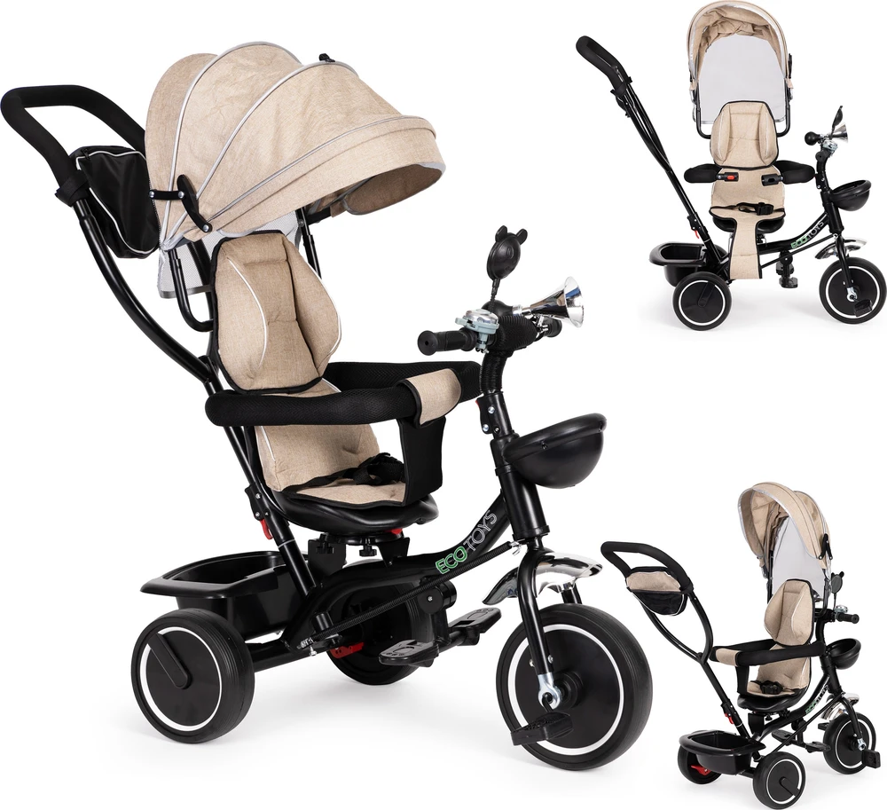Ecotoys Triratukas su besisukančia sėdyne Eco Toys, smėlio spalvos