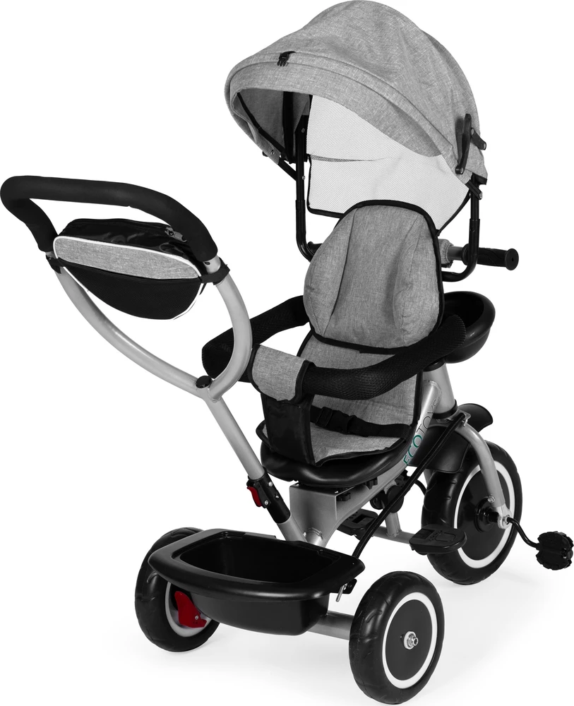 Triratukas-vežimėlis 2-in-1 ECOTOYS, sukioji sėdynė, sudedamas stogelis, pilkas
