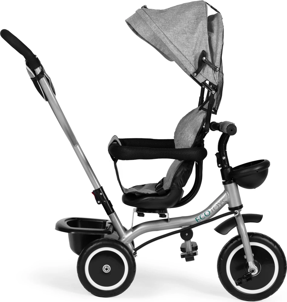 Triratukas-vežimėlis 2-in-1 ECOTOYS, sukioji sėdynė, sudedamas stogelis, pilkas