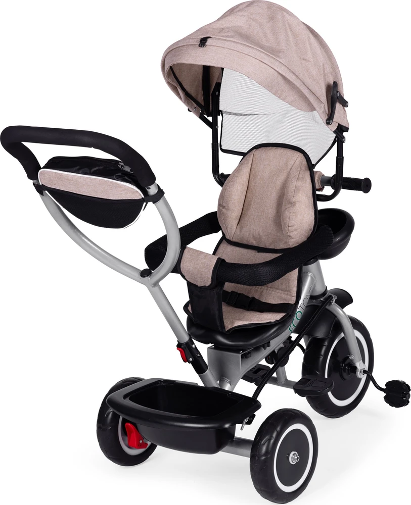 Triratukas-vežimėlis 2-in-1 ECOTOYS, pasukama sėdynė, sulankstomas stogelis, smėlio spalvos