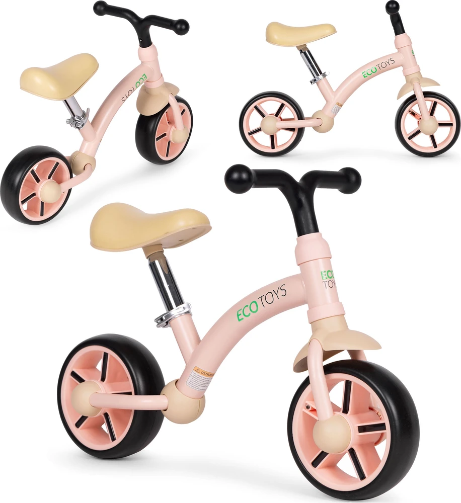 Vaikiškas triratukas EVA ratais ir reguliuojama sėdyne, rožinis, ECOTOYS