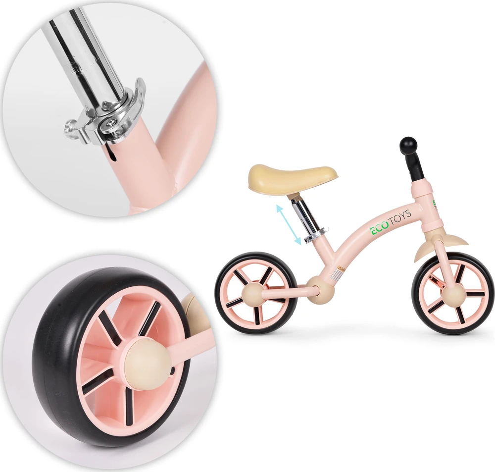 Vaikiškas triratukas EVA ratais ir reguliuojama sėdyne, rožinis, ECOTOYS