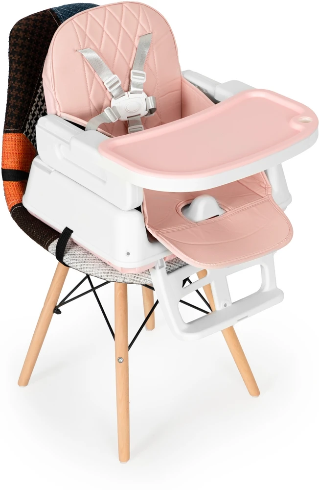 Rožinė ECOTOYS 3-in-1 sulankstoma vaikiška maitinimo kėdutė rožinė