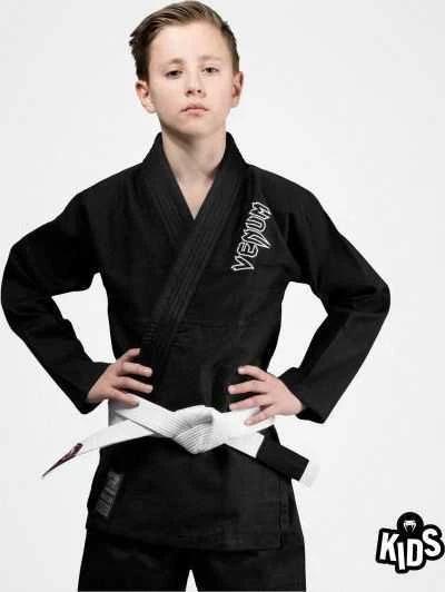 Venum Contender vaikiškas BJJ kimono (su nemokamu baltu diržu) – juodas